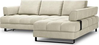 BLOOMINGLOFT 5-Sitzer Design Ecksofa Clinton mit Bettfunktion und Eckteil rechts, Samtbezug