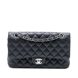 Chanel Pre-owned Womens Medium Classic Caviar Double Flap - Black Leather - One Size