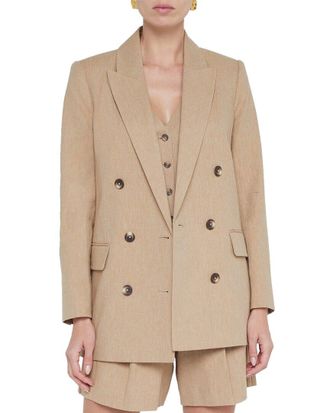 L'agence Aimee Relax Double Breasted Linen-Blend Blazer