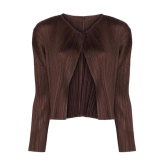Issey Miyake Cardigans, female, Brown, Size: L Pliss&eacute; Cardigan