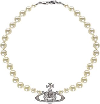Vivienne Westwood One Row Bas Relief Parelketting - Dames - Kettingen - Wit - ONE Size - Accessoires