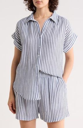 Caslon Duo Gauze Button-Up Shirt in Navy Still Brianne Stripe at Nordstrom Rack, Size Medium