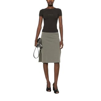Alexander Wang Jacquard Logo Short Sleeve Crewneck Top - female - Alexander Wang - T-Shirts - Brown - XS - Tops