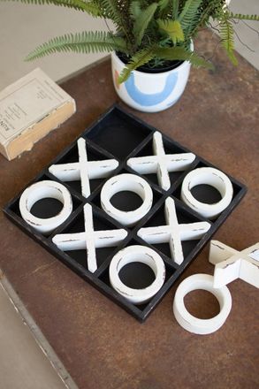 Kalalou Black And White Wooden Tic-Tac-Toe Game