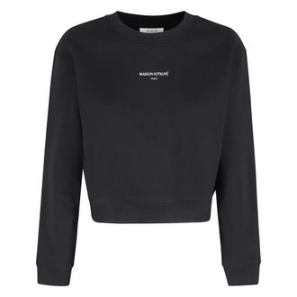 Maison Kitsun&eacute; Hoodies & sweatvesten, Dames, Zwart, S, Cropped Sweatshirt