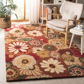 Safavieh Jardin Hand Made Area Rug, Orange / Multi Country Floral Style Non-Shedding