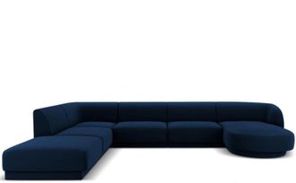 BLOOMINGLOFT Grosses Design Panorama U-Sofa Miley - mit Samtbezug K&ouml;nigsblau