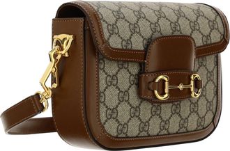 Gucci Womens 1955 Mini Horsebit Shoulder Be.ebon-Br.sugar-Vrv Handbags Be.ebon/br.sugar/vrv Hand Bags