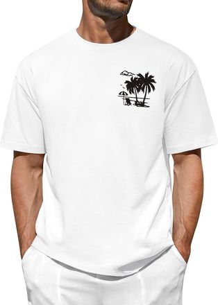 Heekpek Mens T Shirt Cotton T-Shirts for Men Short Sleeve Tops Crew Neck Graphic Printed Tee, A White, M