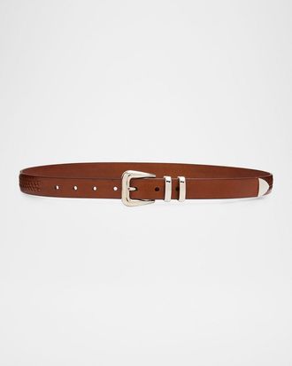 Brunello Cucinelli Men & apos;s Woven Leather Western-Buckle Belt