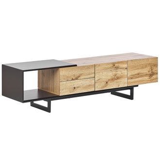 Beliani Beliani - Mueble Tv Madera Clara Negro 160 X 39 Cm Mdf Cajonera Sala De Estar Fiora