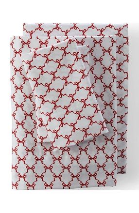 Lands End Supima Cotton No Iron Sateen Printed Pillowcases - 400 Thread Count in Compass Red Bows at Nordstrom, Size California King