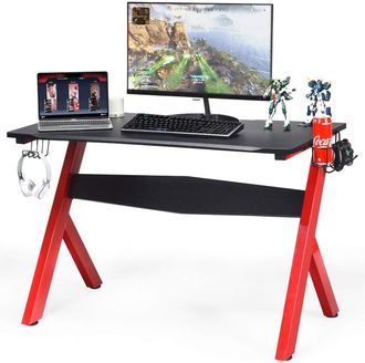 Costway Costway - Escritorio De Gaming, Escritorio Para Ordenador, Mesa Videojuegos Con Portavaso Porta Cascos Y Alfombrilla Para Rat&oacute;n
