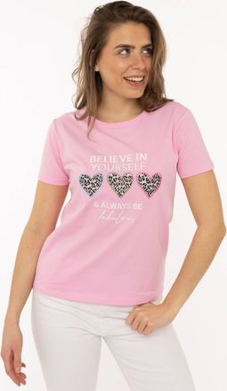 Zwillingsherz T-Shirt ZWILLINGSHERZ Always Believe, Damen, Gr. XXL, rosa, Obermaterial: 95% Baumwolle, 5% Elasthan, Shirts T-Shirt, Stickerei, Leoherzen, Rundhals, 