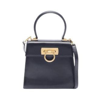 Ferragamo Pre-owned Handbags, female, Black, Size: ONE SIZE Pre-owned Gancini Leather 2way Handbag