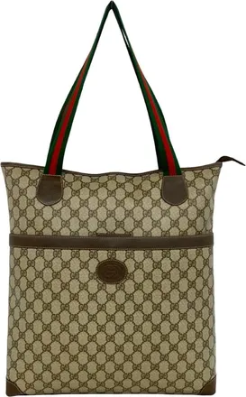 Gucci Brown Green Red Color Leather Pvc Handbag Tote Bag (Pre-Owned)