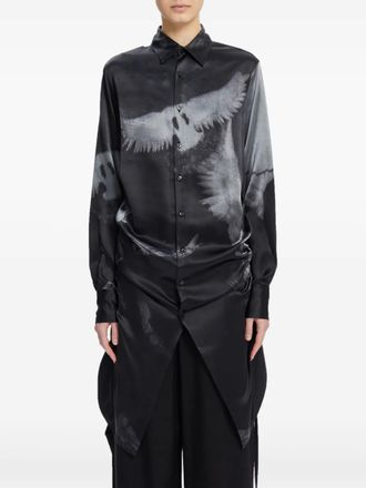 Ann Demeulemeester print-detail silk long-sleeves shirt - Black
