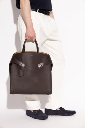Ferragamo Leather Bag Hug, Mens, Brown