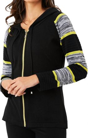 French Kyss Stripe Sleeve Zip Up Hoodie In Black/lime