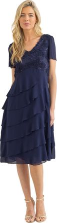 Klass Embellished Tiered Short Sleeve Dress - Midnight - 12