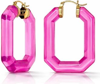 Gold & Honey Womens Emerald Gem Lucite Hoop Earrings In Pink