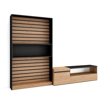 Skraut Home Skraut Home - Muebles De Sal&oacute;n Para Tv, Conjunto De Muebles Comedor, 260x186x35cm, Para Tv Hasta 65, Mueble Televisi&oacute;n, Estilo Moderno, Roble Y Negro