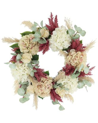 Creative Displays Inc. 24In Hydrangea Wreath With Roses, Eucalyptus & Pampas