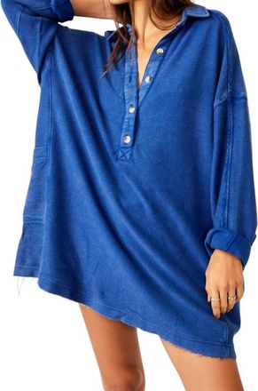 Free People Willow Polo Top In Rinsed Cobalt
