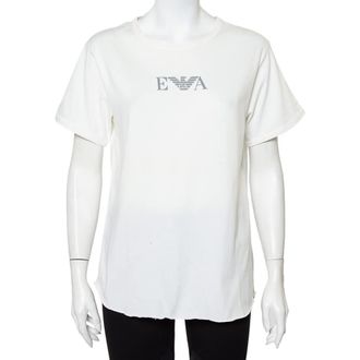 Emporio Armani White Cotton Logo Printed Crewneck T-Shirt