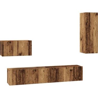 vidaXL Vidaxl - Mueble De Tv De Pared 4 Pcs Madera Vieja 200 X 30 X 30 Cm