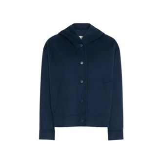 Max Mara Jassen, Dames, Blauw, 3Xs, Wol, Wkdridente Hooded Jacket