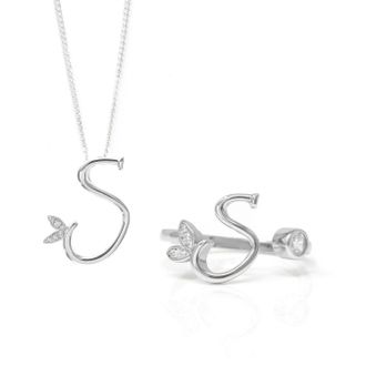 Say It With Winged Initial Ring Gift Set - Silver - S | Size: 18 inches
