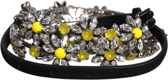 Dolce & Gabbana Zwarte Leren Daisy Met Kristallen Versierde Tailleband