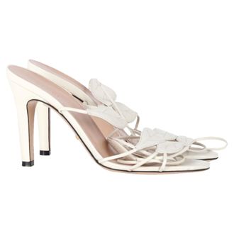 Gucci Pre-owned Womens Leaf Strapped Sandal Heels in White Leather - Ecru - Size EU 39