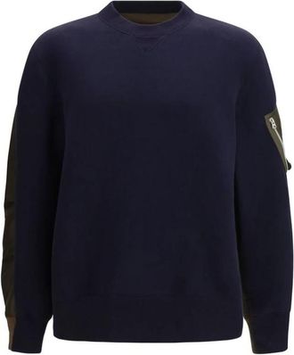 sacai Katoenen sweatshirt met geribbelde details - Heren - Sweatshirts - Blauw - S - Katoen - Hoodies & sweatvesten