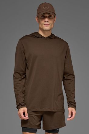Alo | Conquer Reform Long Sleeve With Hood Sweatshirt in Espresso Brown, Size: Medium