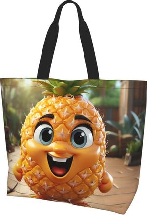 Generic Cartoon Pineapple Tote Bag Eco Friendly Shoulder Bag Foldable Grocery Bags For Picnic Camping Casual