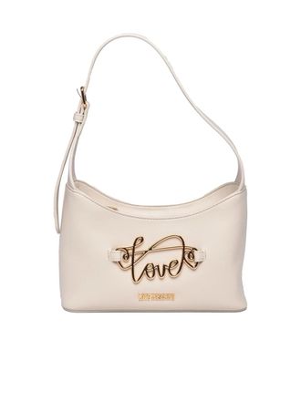 Love Moschino Spacious White Shoulder Bag With Metallic Script Detail