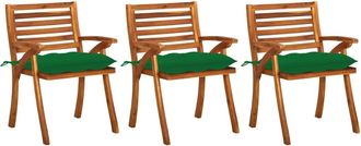 vidaXL Sillas De Comedor Jard&iacute;n Con Almohadas 3 Pcs Acacia De Madera