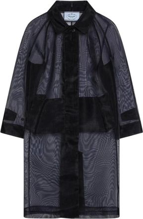 Prada Sobretodo de un solo pecho en crinolina - Coats - Mujer - Azul - M