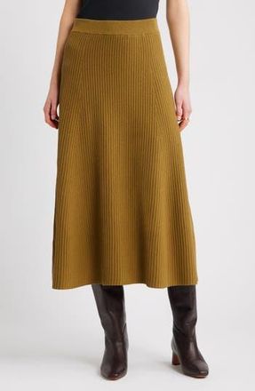 Nordstrom Cotton & Cashmere A-Line Midi Sweater Skirt in Olive Estate at Nordstrom Rack, Size Xx-Large