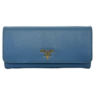 Prada Prada Vitello Move Flap Continental Wallet in Blauw Leer