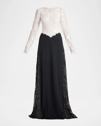 Tadashi Shoji Vianne Two-Tone Lace A-Line Gown