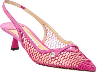 Jimmy Choo London Amita 45 Fishnet Mesh & Suede Slingback Pump