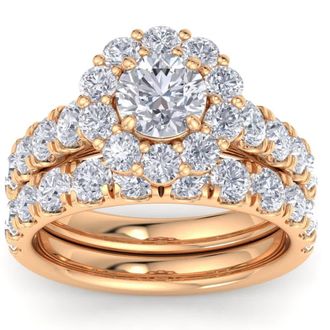 Pompeii3 4Ct Diamond Halo Engagement Wedding Ring Set White Yellow or Rose Gold Lab Grown