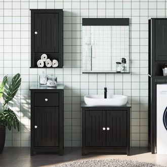 vidaXL Vidaxl - Juego De Muebles De Ba&ntilde;o Berg 3 Pzas Madera Maciza Pino Negro