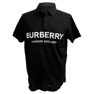 Burberry Pre-owned Mens Luckland Logo Print Polo in Black Cotton - Size Small
