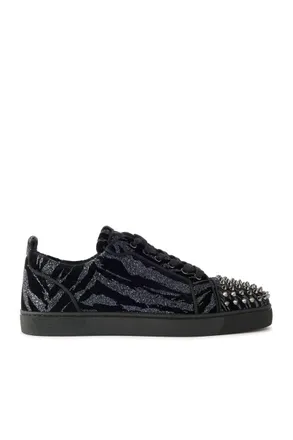 Christian Louboutin Louis Junior Spikes Studded Glittered Velour Sneakers