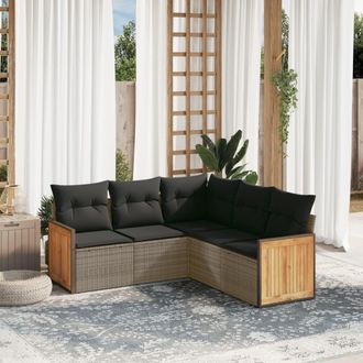vidaXL Juego De Sof&aacute;s Jard&iacute;n Con Cojines 5 Pzas Rat&aacute;n Sint&eacute;tico Gris Vidaxl