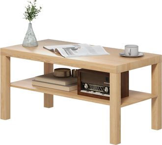 HOMCOM Homcom - Tavolino Da Caff&egrave; Rettangolare Con Ripiano 90x45x44.5cm Legno Naturale